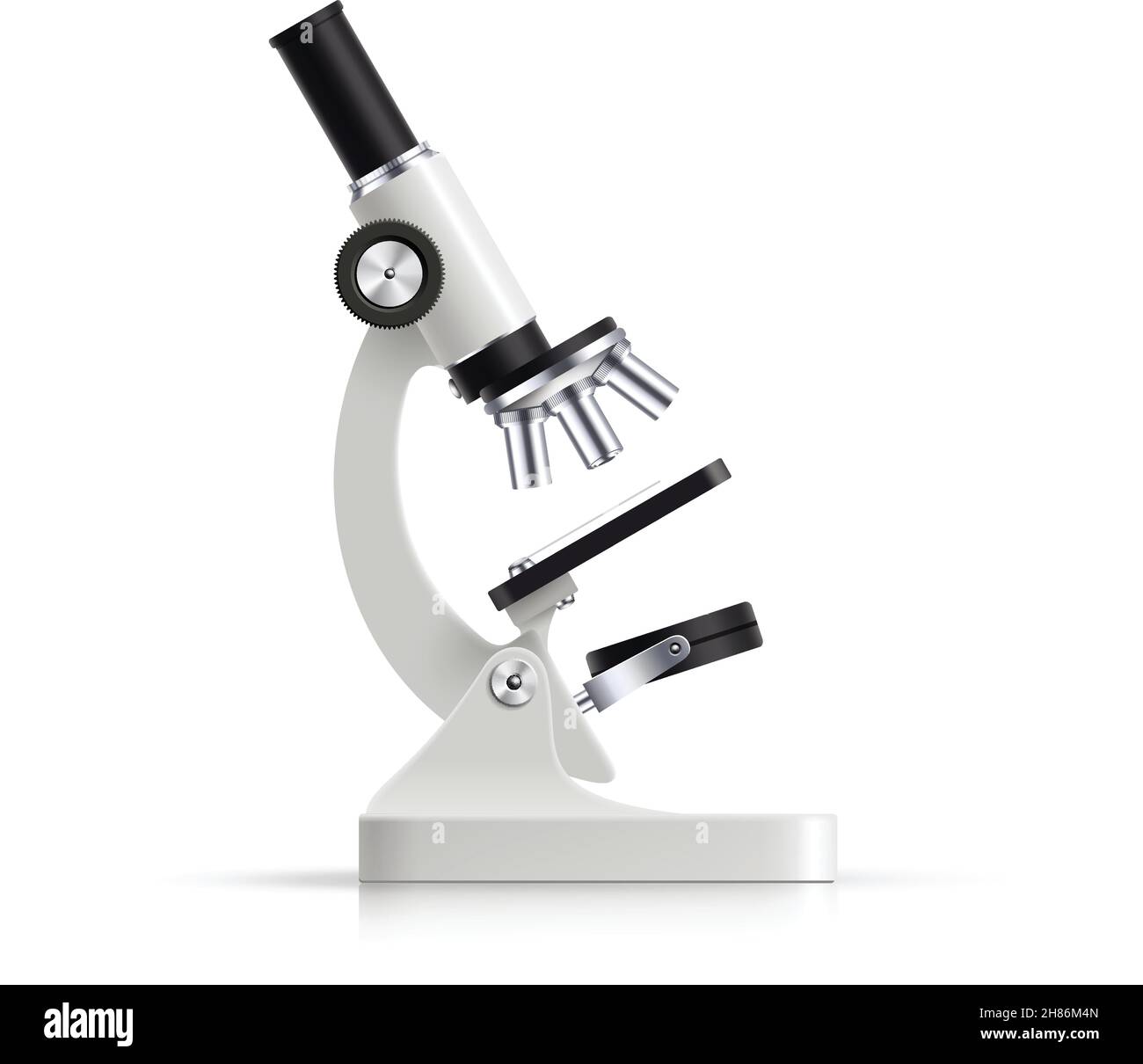 Bio medical laboratory high resolution optical or electronic white microscope single realistic object with reflection shadow vector illustration Stock Vector