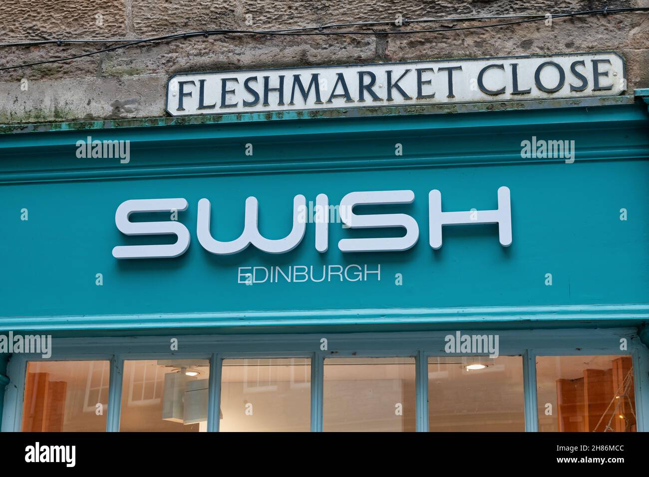 Edinburgh, Scotland- Nov 20, 2021: The sign for Swich clothing store in Edinburgh. Stock Photo