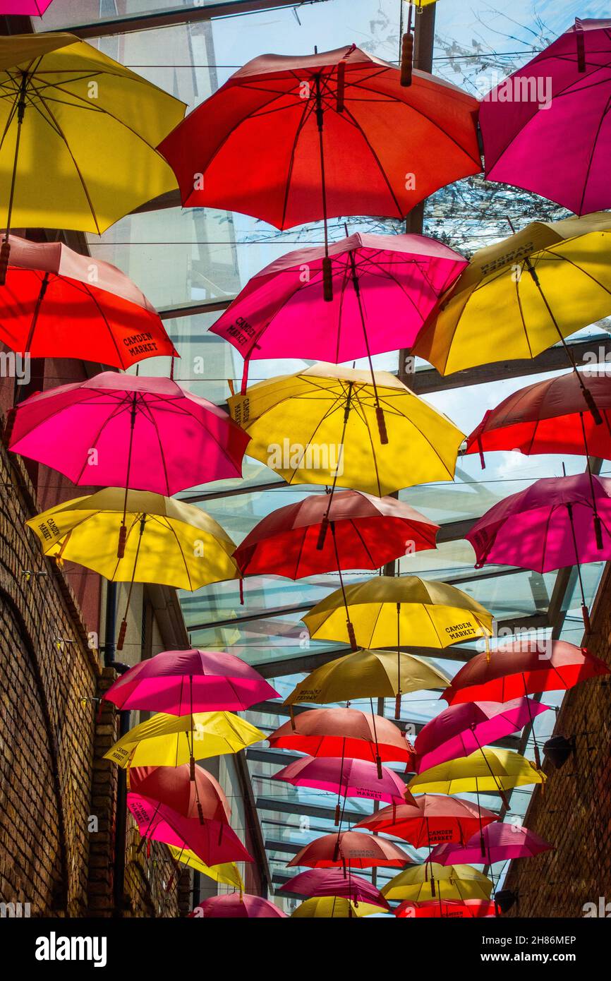 Umbrella indoors display in the walkway at Camden Lock Market, london