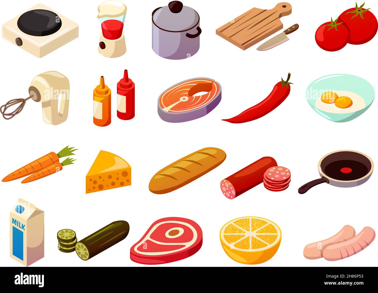 Food cooking set of isometric icons with kitchenware, culinary ...