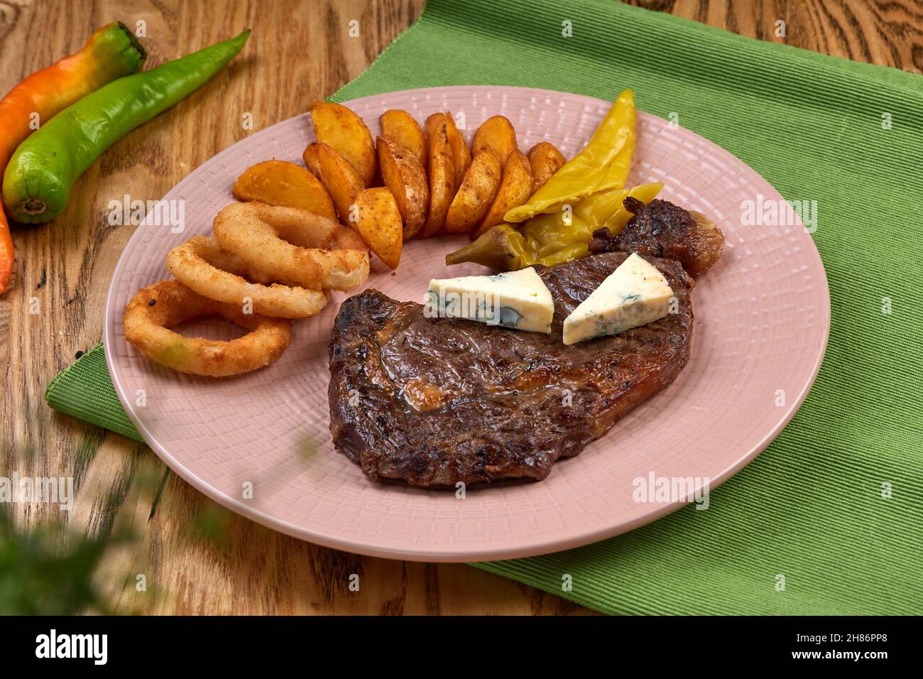 Grilled steak with baked vegetables Stock Photo