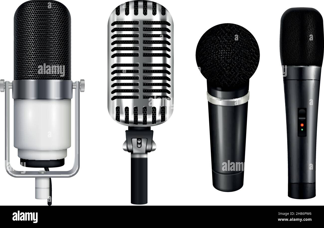 Professional microphone collection for karaoke and concert in realistic ...