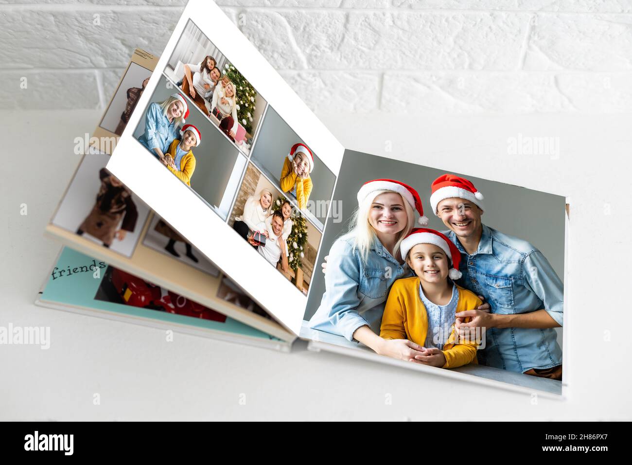 Photo collage of nine images with winter concept. Holiday season. open