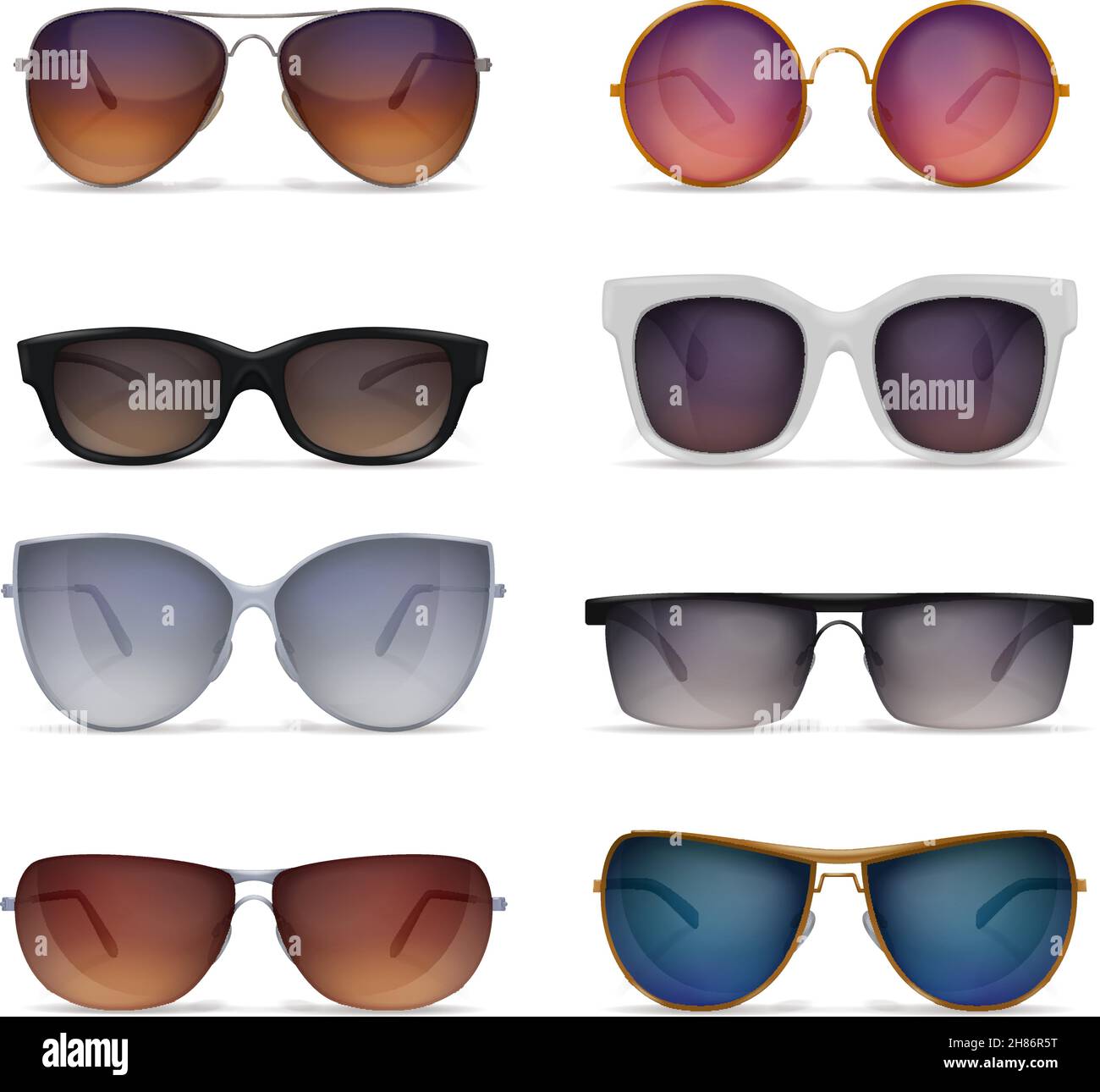 Set of eight isolated sunglasses realistic images with sun goggles ...
