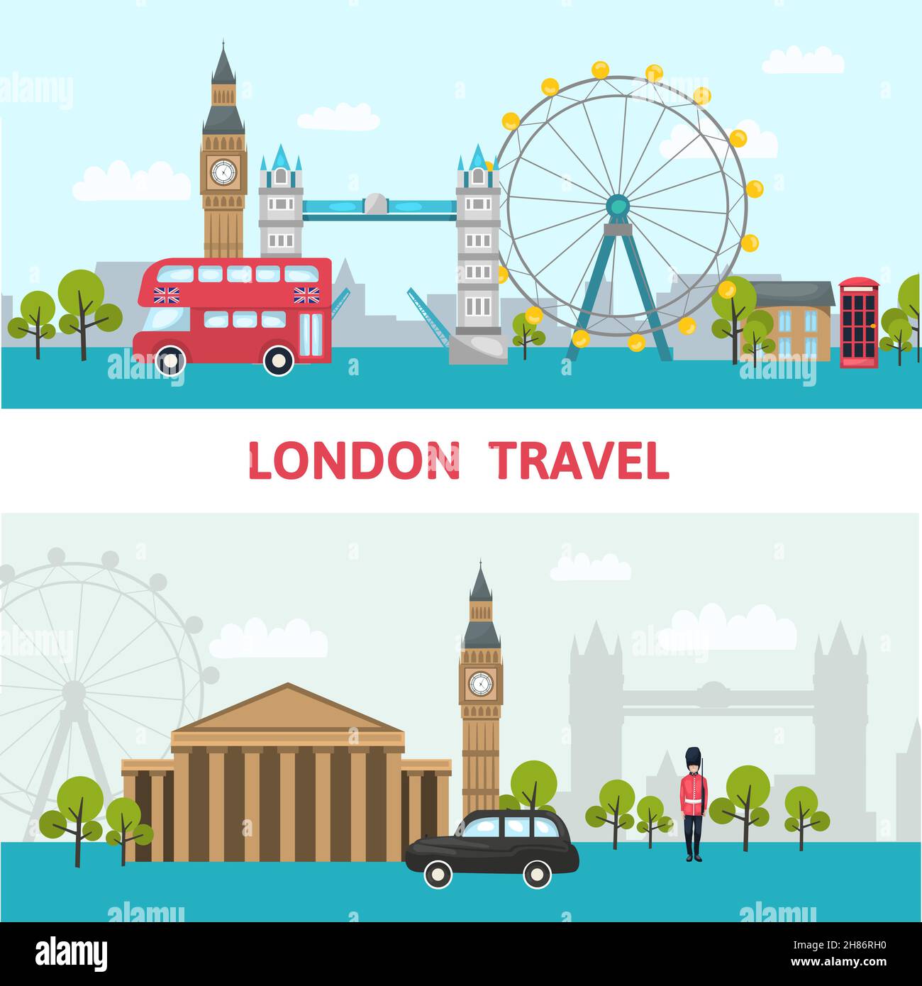 London city skyline poster with headline London travel and sights of the city vector illustration Stock Vector