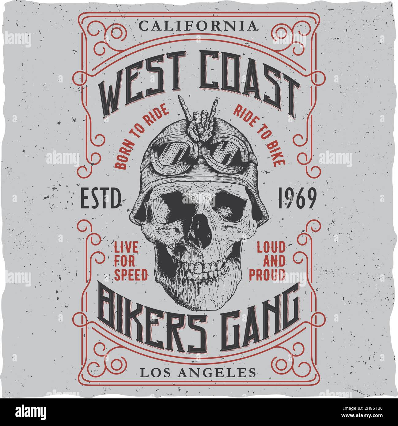 West coast bikers gang poster with tshirt design and skull in
