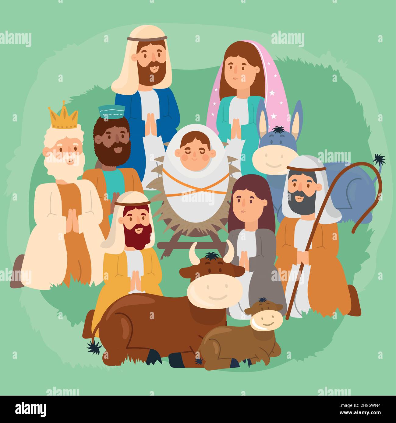 holy family manger Stock Vector