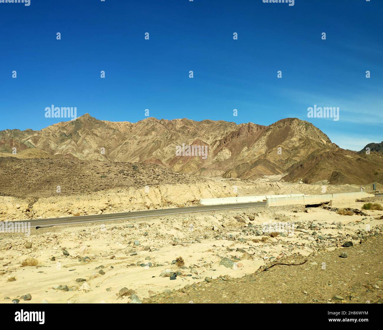 Bridge in the Sinai desert, picturesque background with mountains and hills, desert landscape wallpaper Stock Photo