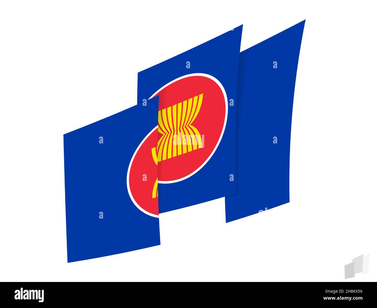 ASEAN flag in an abstract ripped design. Modern design of the ASEAN flag. Vector icon. Stock Vector