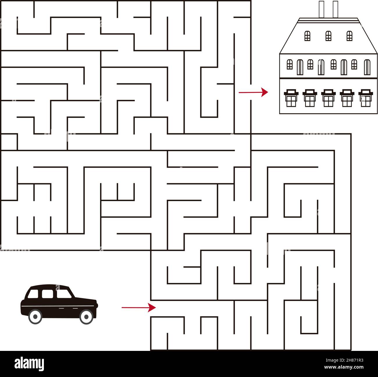 Maze game for kids. Find the right way home. Educational a mathematical logic game Stock Vector