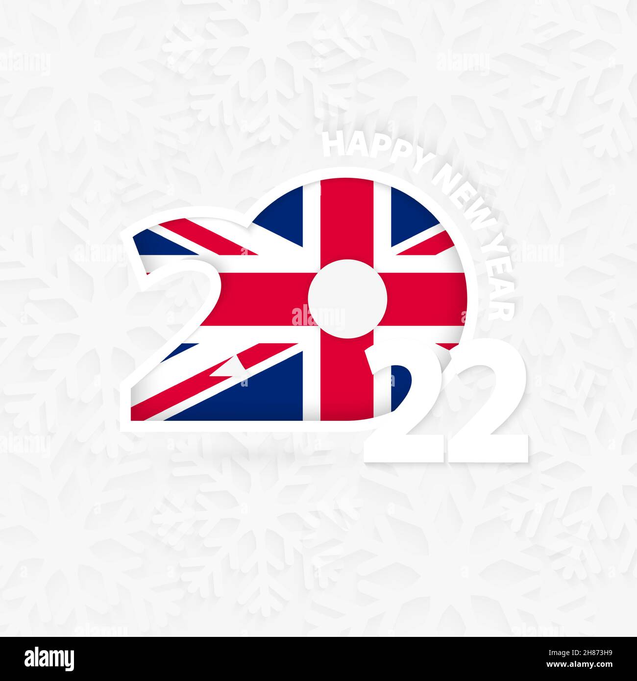 Happy New Year 2022 for United Kingdom on snowflake background. Greeting United Kingdom with new 2022 year. Stock Vector