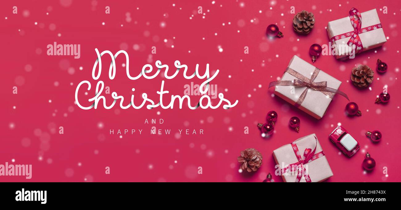 Christmas 2022 banner background with beautiful craft gift box with