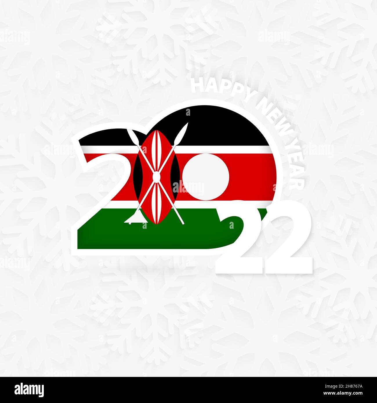 Happy New Year 2022 for Kenya on snowflake background. Greeting Kenya with new 2022 year. Stock Vector