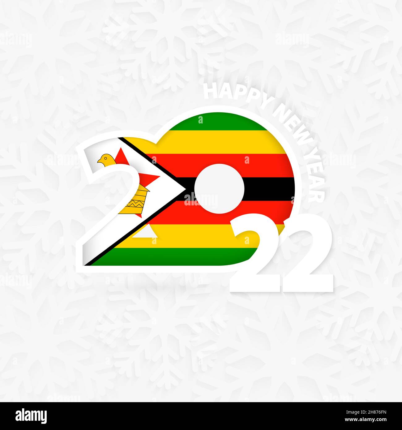 Happy New Year 2022 for Zimbabwe on snowflake background. Greeting