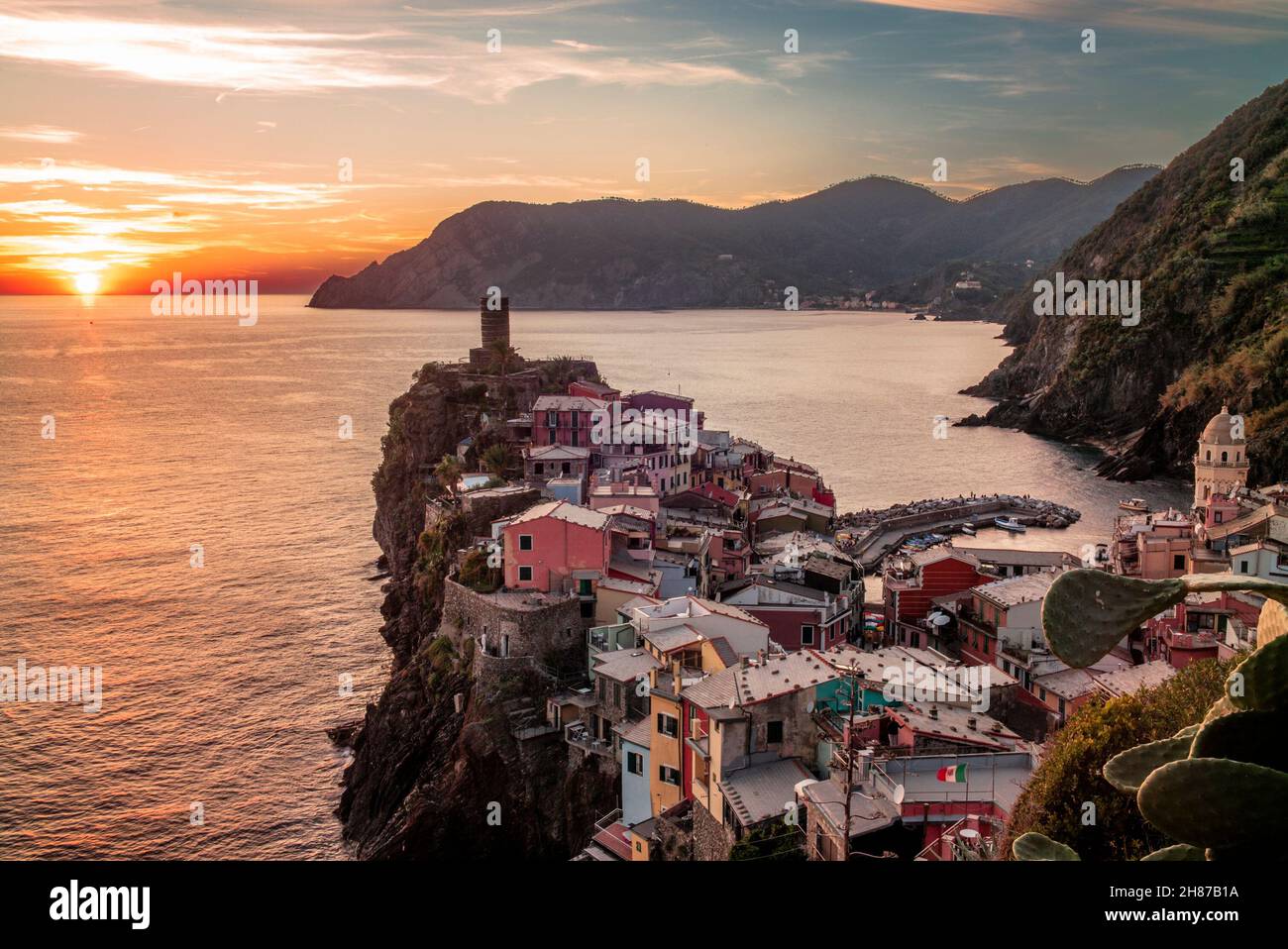 Colorful Sunset On The Village Of Vernazza In The Cinque Terre In Italy colorful-sunset-on-the-village-of-vernazza-in-the-cinque-terre-in-italy