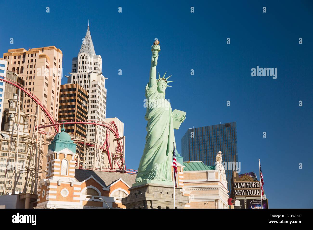 Las Vegas, Nevada, USA. Majestic replica of the Statue of Liberty towering above the Strip outside the New York-New York Hotel and Casino. Stock Photo