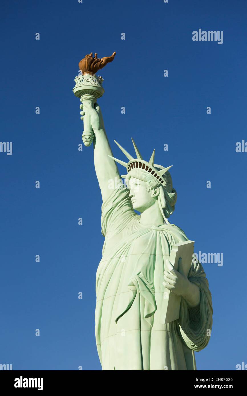 Las Vegas, Nevada, USA. Majestic replica of the Statue of Liberty towering above the Strip outside the New York-New York Hotel and Casino. Stock Photo