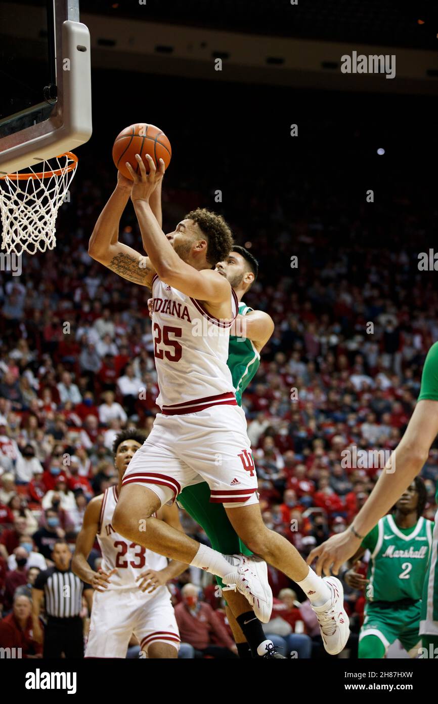 Bloomington, United States. 27th Nov, 2021. Indiana Hoosiers forward Race Thompson (25) plays against Marshall during an NCAA basketball game in Bloomington, Ind