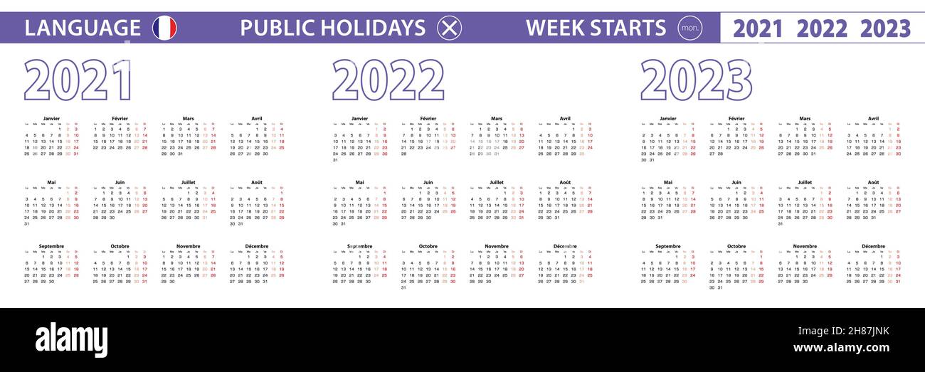 Calendrier Illustrateur 2023 Simple Calendar Template In French For 2020, 2021, 2022 Years. Week Starts  From Monday. Vector Illustration Stock Vector Image & Art - Alamy
