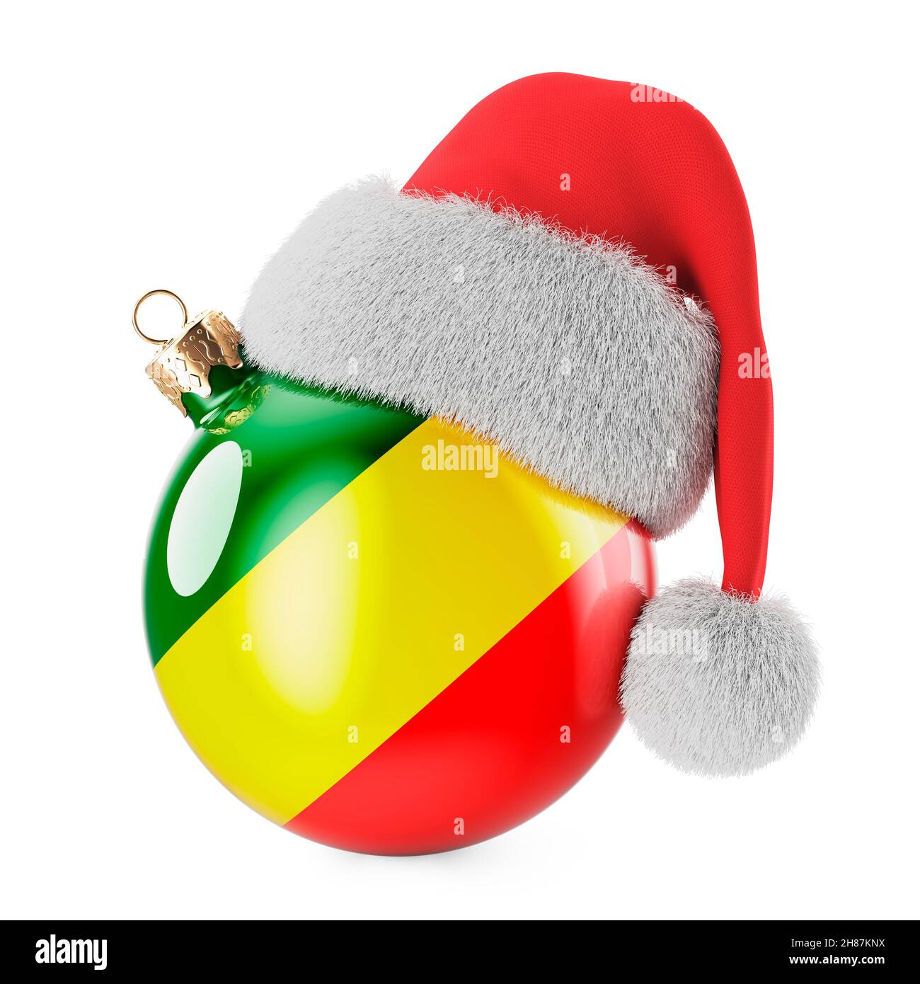 Christmas ball with Rastafarian flag and Santa Claus hat. 3D rendering isolated on white background Stock Photo