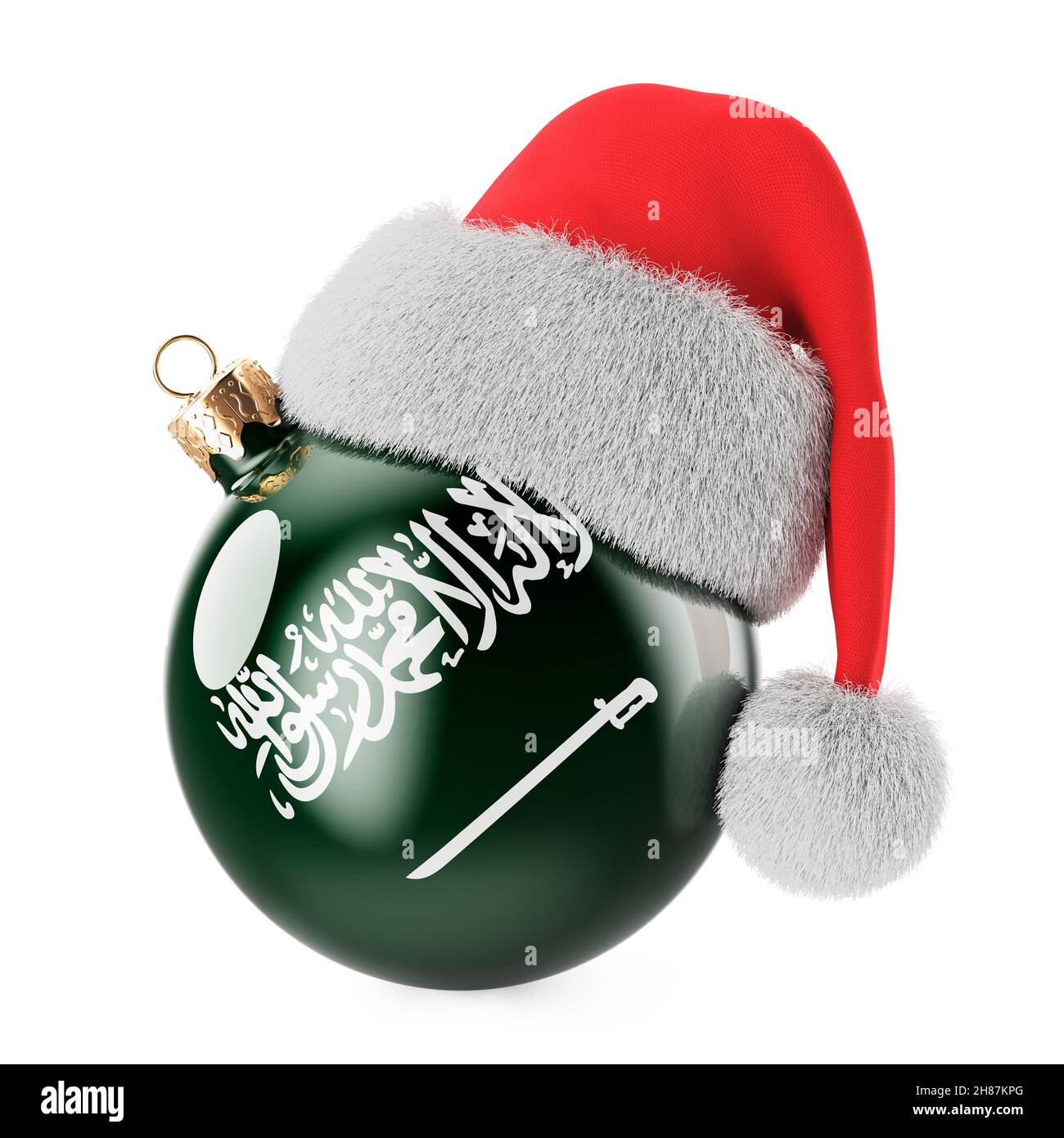 Christmas ball with Saudi Arabian flag and Santa Claus hat. Christmas