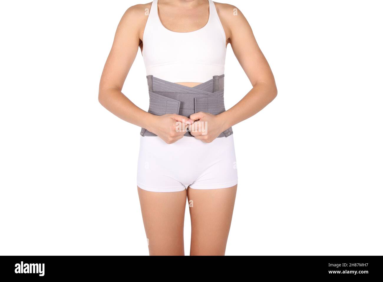 Orthopedic lumbar corset on the human body. Back brace, waist support