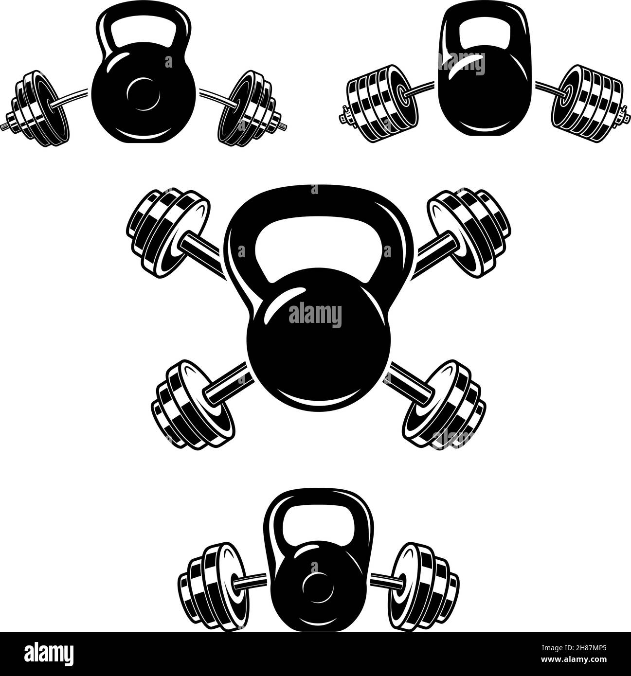 Kettlebell With Crossed Barbells Design Element For Logo Label Sign Poster Vector 6474