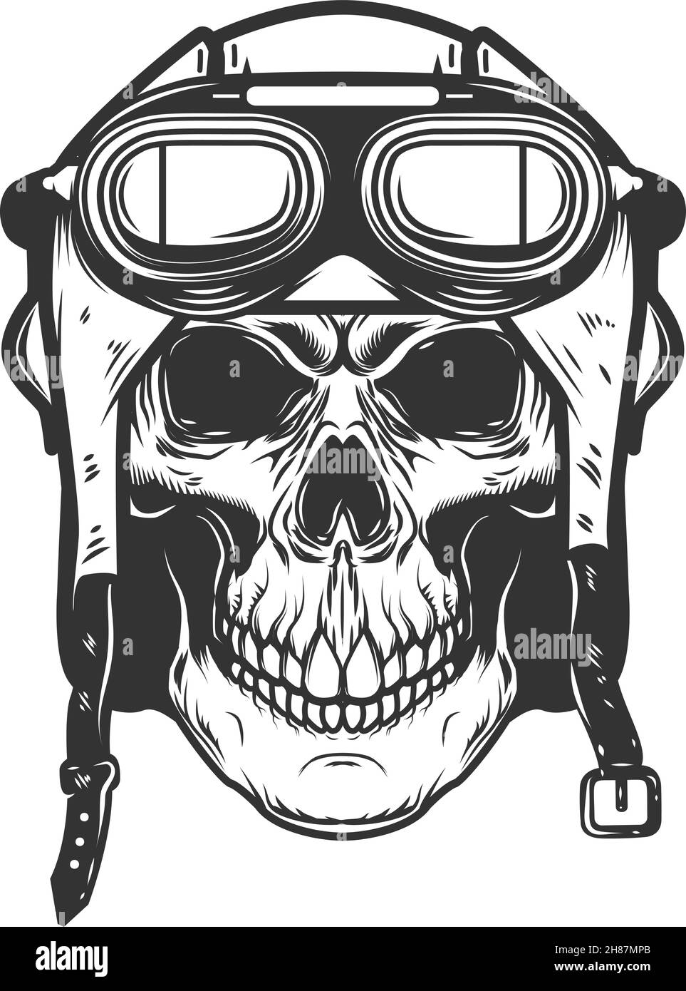 Aviator skull in aviators helmet. Design element for logo, label, sign, emblem. Vector illustration Stock Vector