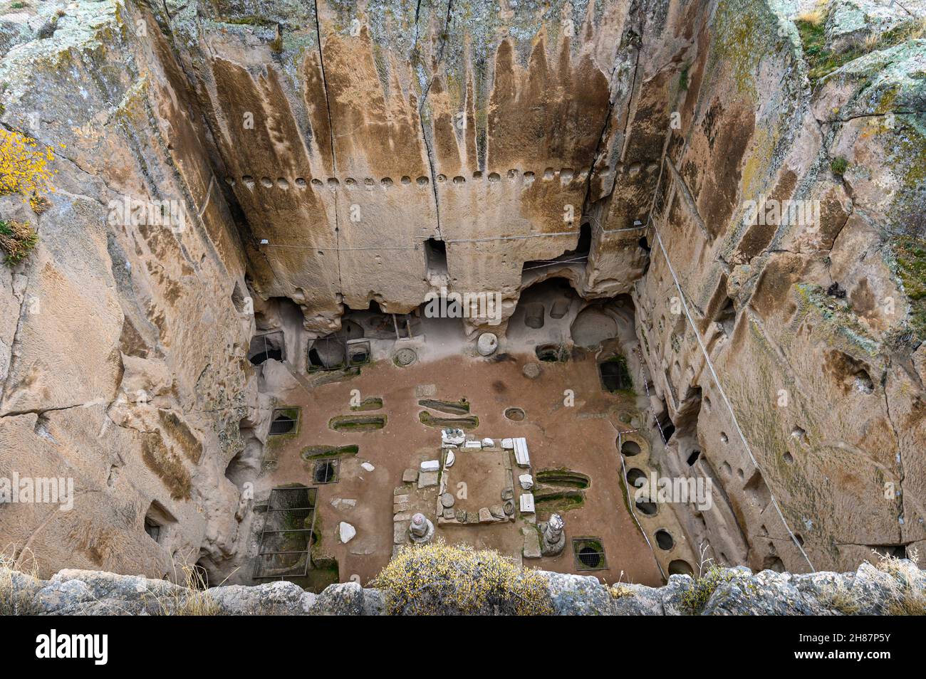 Gumusler Monastery and underground cave city in Nigde, Turkey. Unesco World Heritage site in Central Anatolia, Cappadocia region. Stock Photo