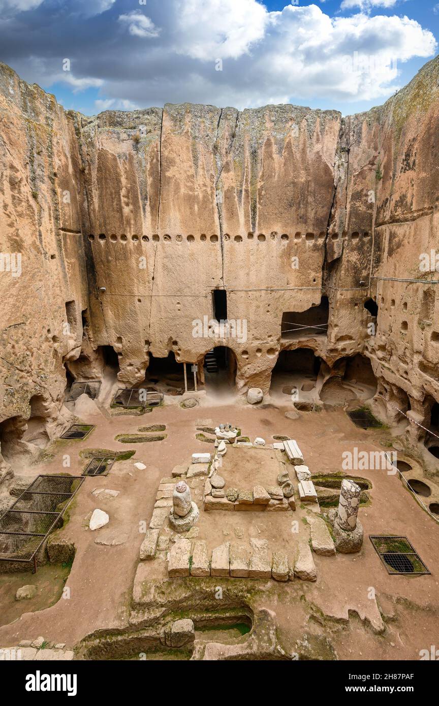 Gumusler Monastery and underground cave city in Nigde, Turkey. Unesco World Heritage site in Central Anatolia, Cappadocia region. Stock Photo