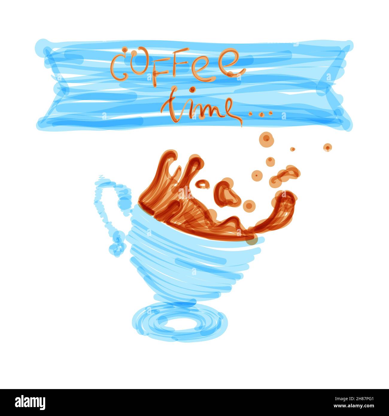 Coffee mug in blue color. Sketch with color marker. Simple vector  illustration, rustic. Kids like, childish picture Stock Vector Image & Art  - Alamy