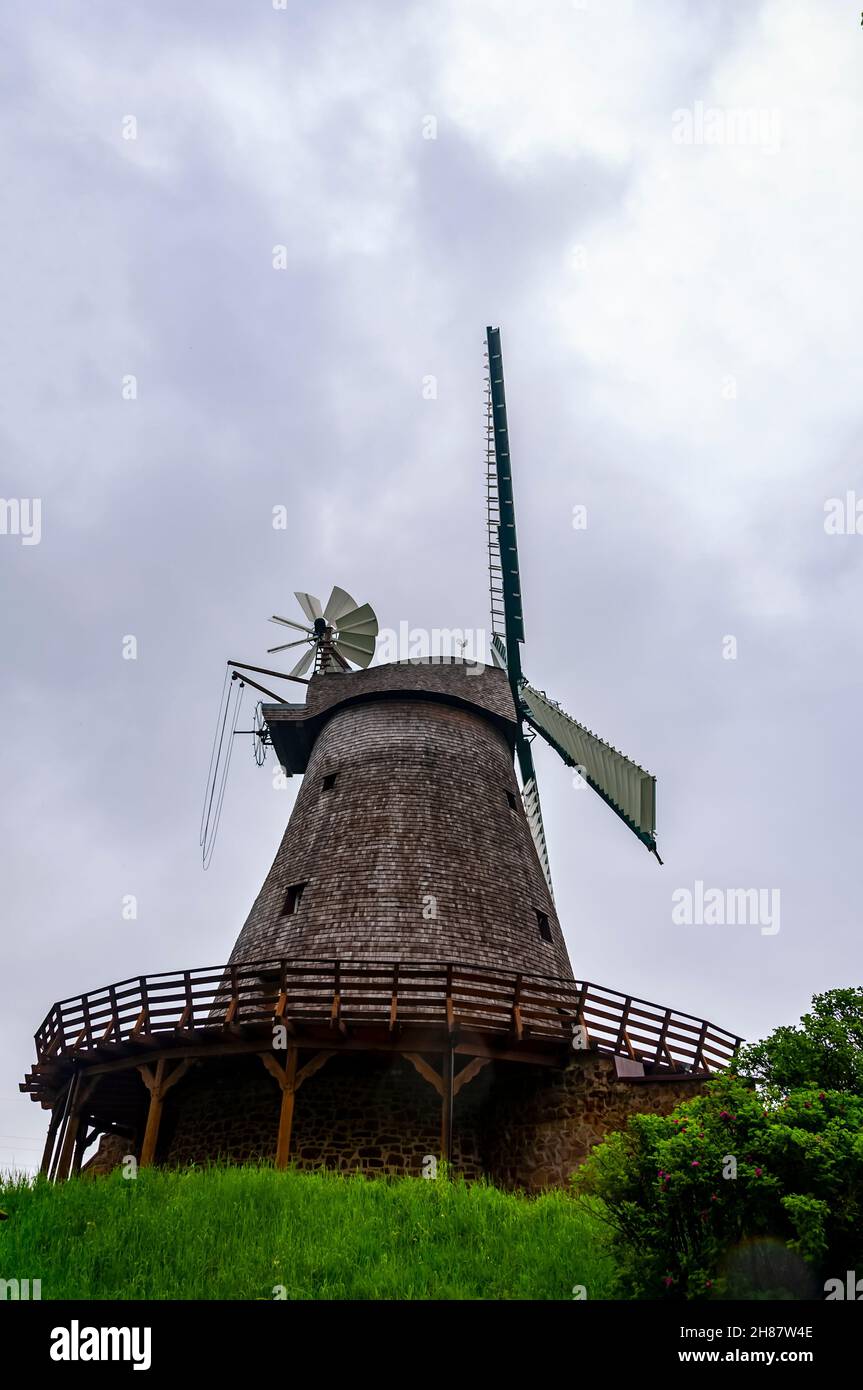Traditional German windmill at Golf Club Herford e.V. Stock Photo