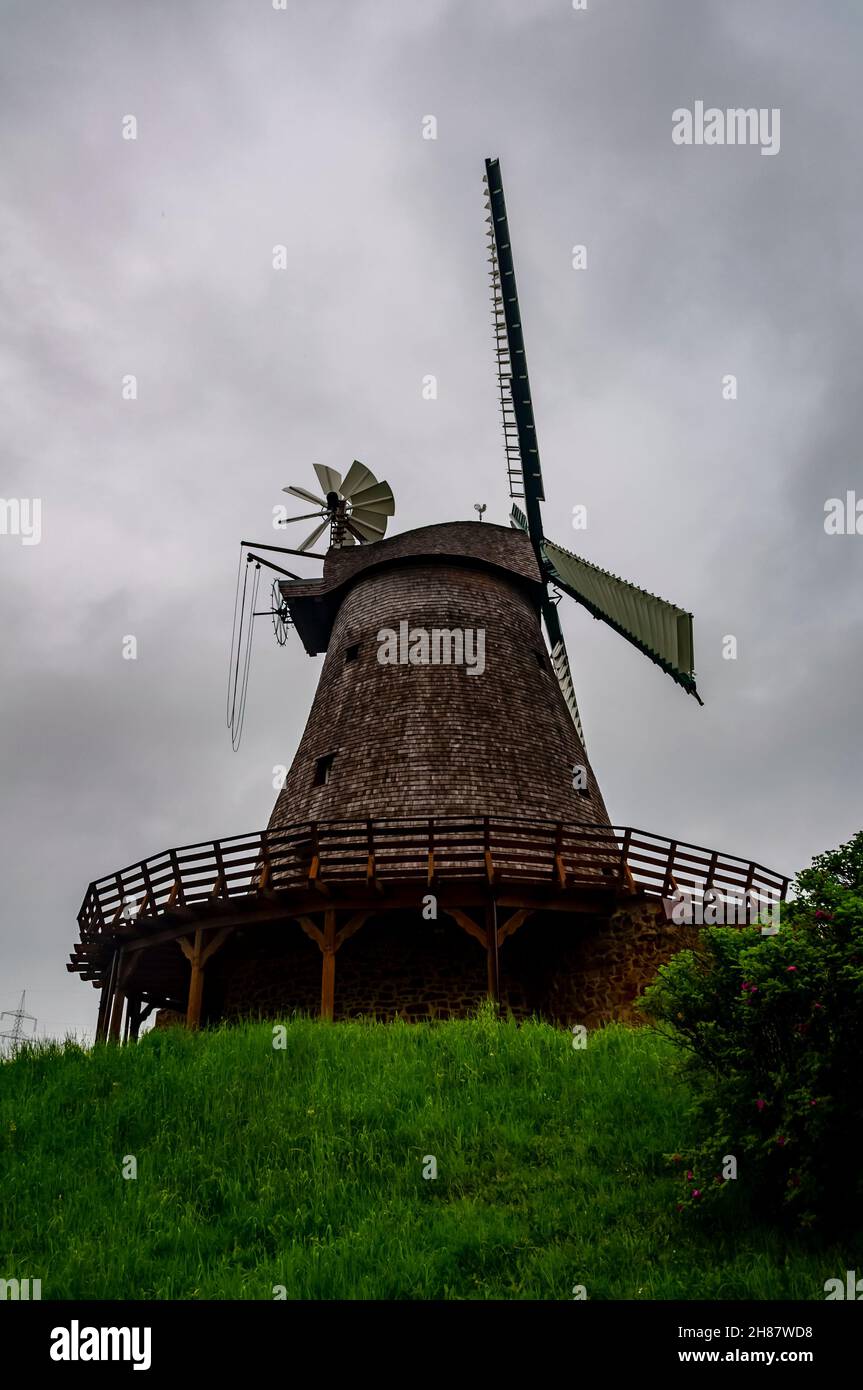 Traditional German windmill at Golf Club Herford e.V. Stock Photo