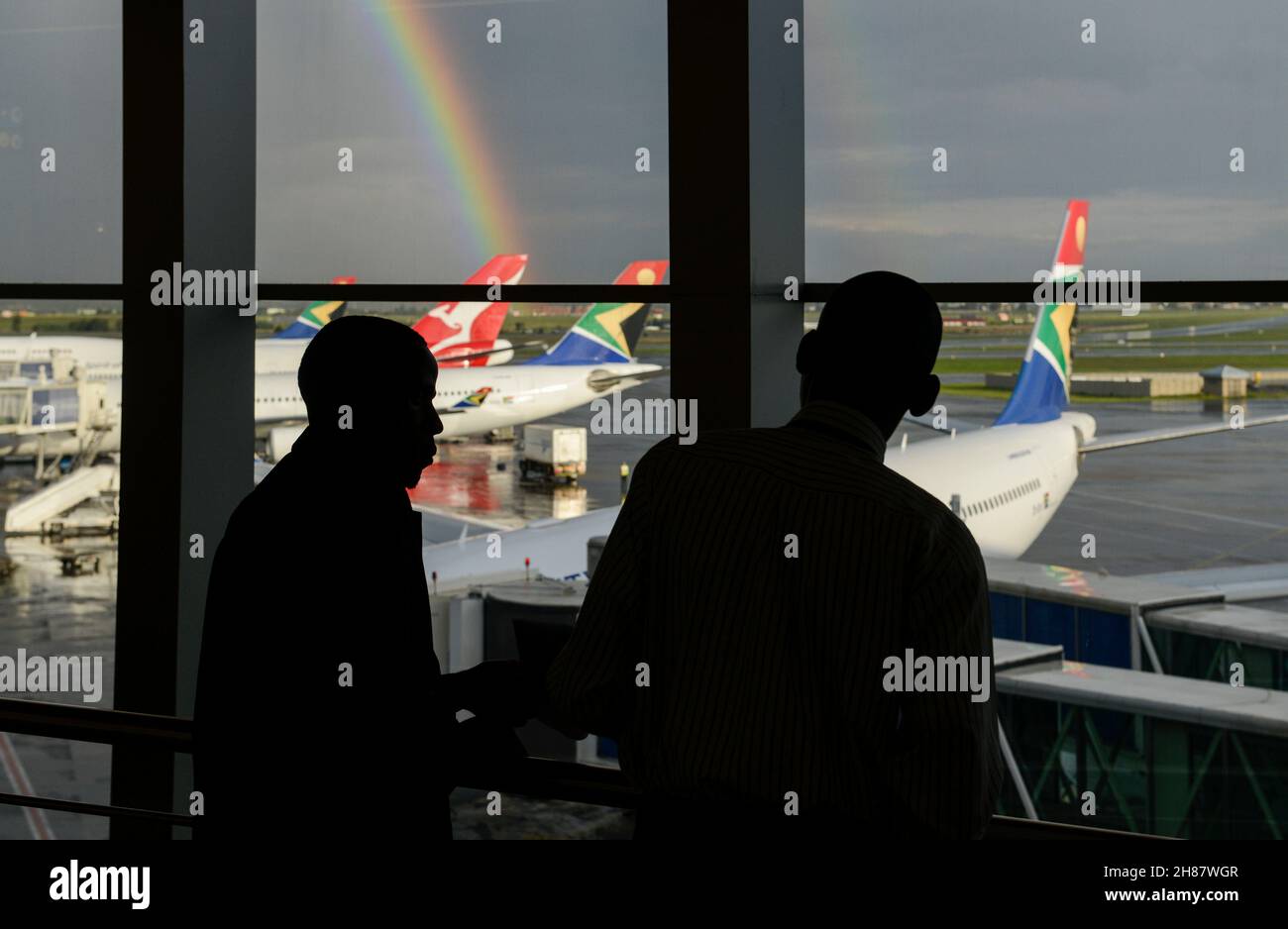 SOUTH-AFRICA, airport Johannesburg OR Tambo, airplanes of south african airline / SÜDAFRKA, Flughafen Johannesburg, Flugzeuge von South African Airlines Stock Photo
