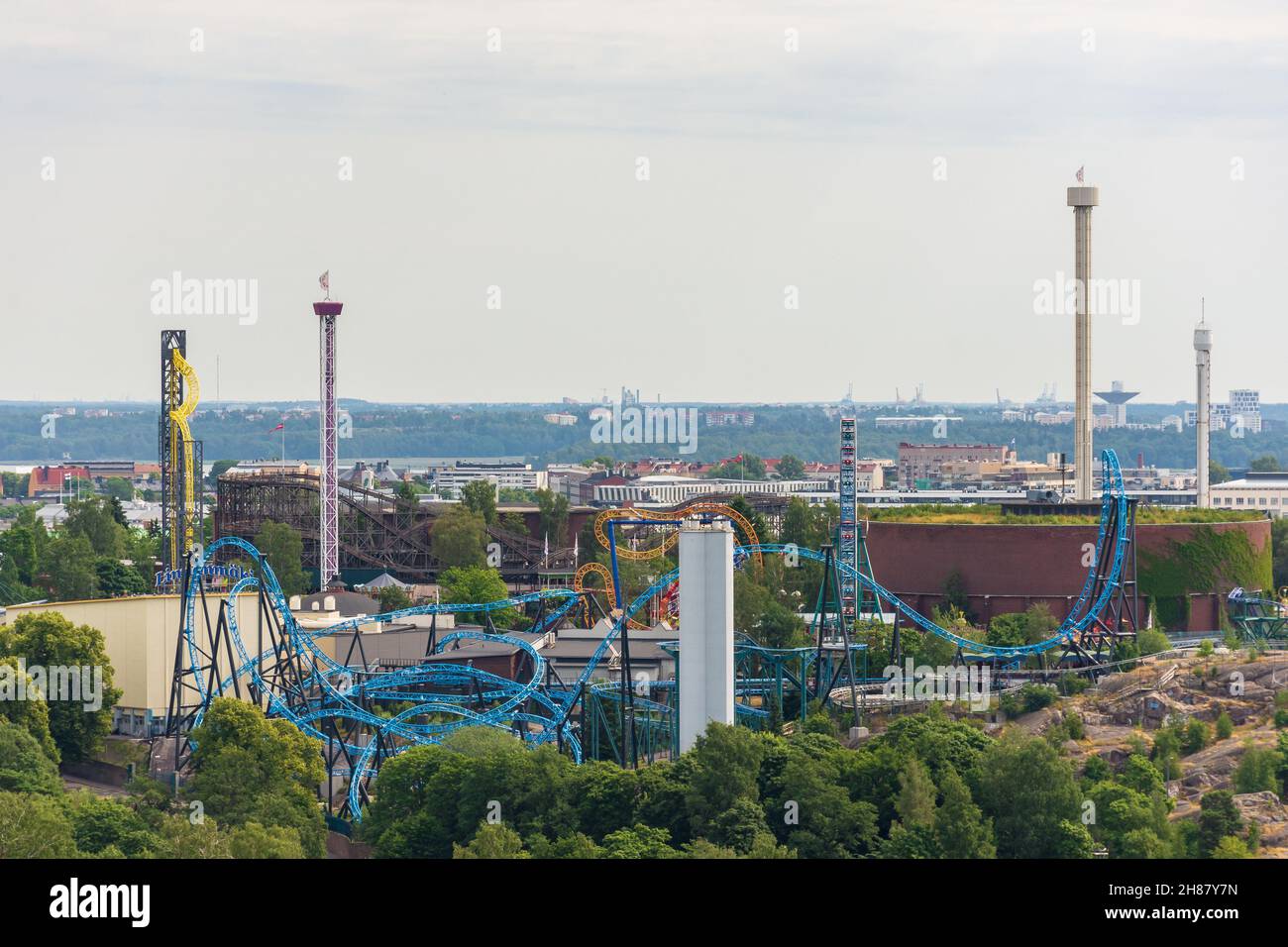 Linnanmäki Amusement park seen from the Olympic Stadium Tower in Helsinki Finland Stock Photo