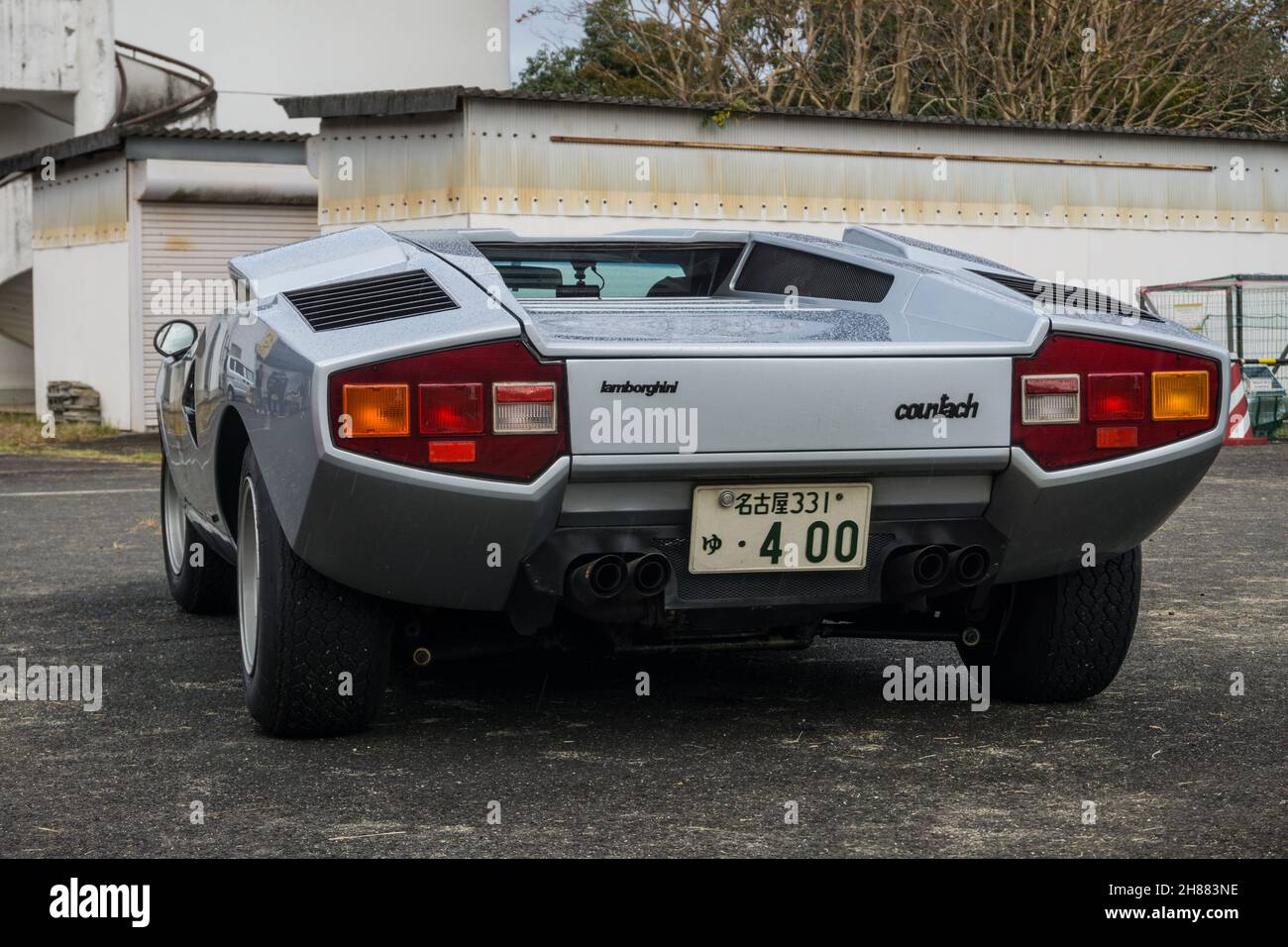 Close up detail of on a silver grey Countach LP400 classic