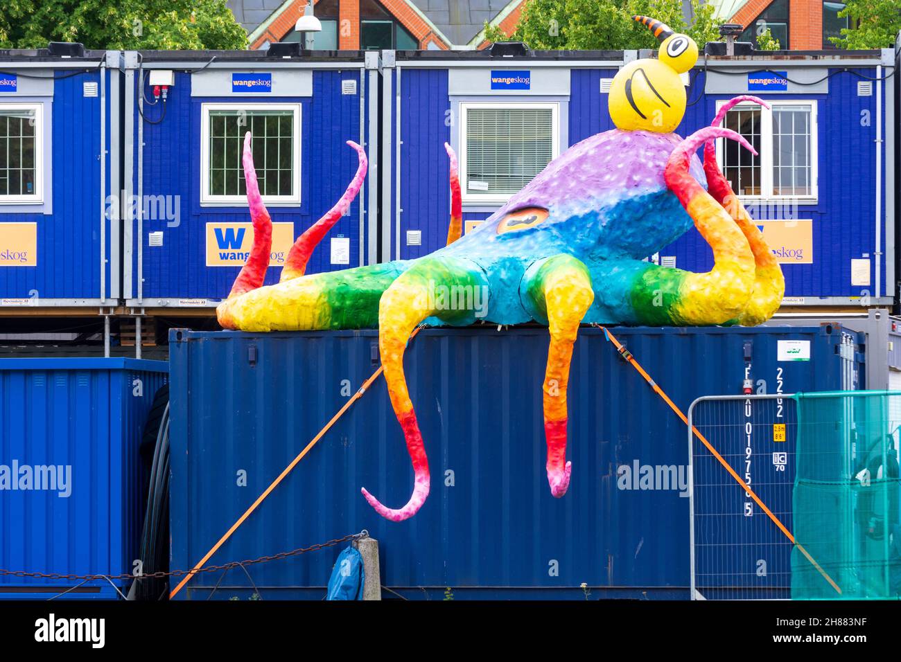 Gothenburg container at construction site with octopus, company Wangeskog in , Västra