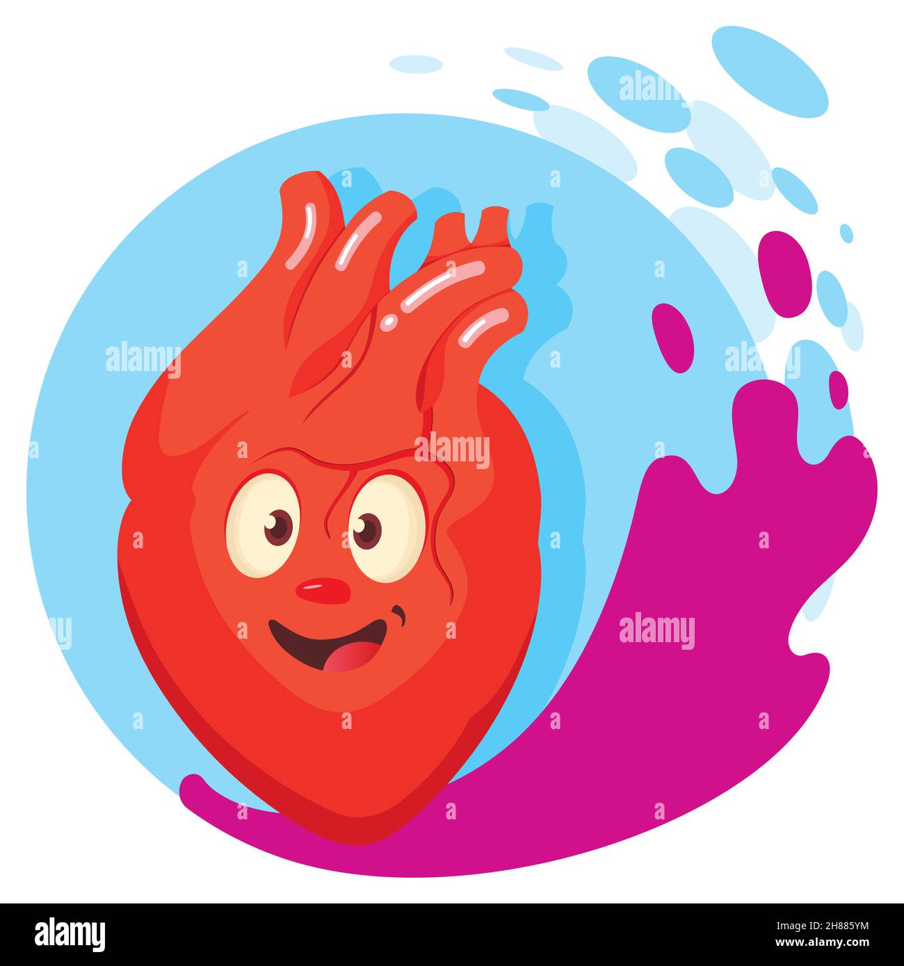 Heart cartoon character, Cute happy healthy smiling heart organ. Heart face, fitness exercise, sport, Self-care and happiness concept. Stock Vector