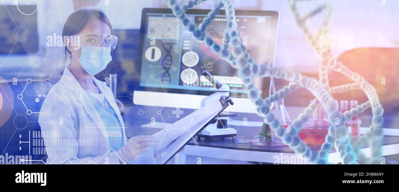 Scientist studying sample in laboratory Stock Photo Alamy