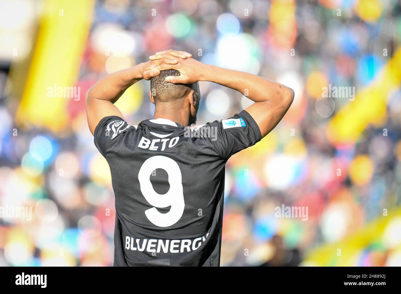 Friuli - Dacia Arena stadium, Udine, Italy, November 28, 2021, Norberto Bercique Gomes Betuncal (Udinese) reacts after missing the goal  during  Udinese Calcio vs Genoa CFC - italian soccer Serie A match Stock Photo