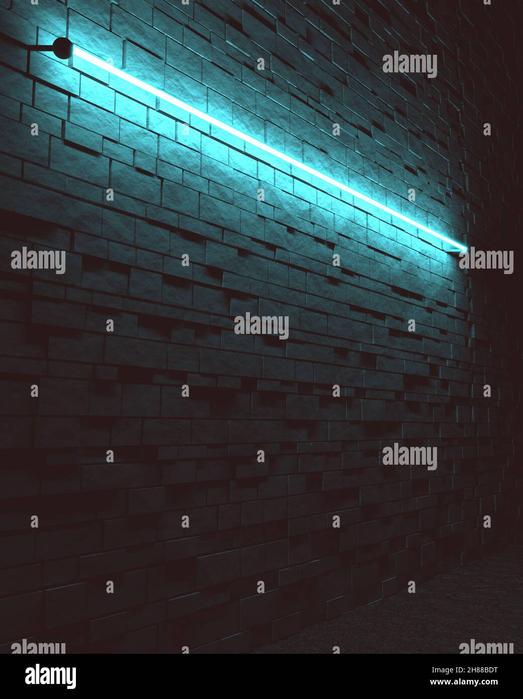 Product showcase spotlight background. Brick wall and neon light ...
