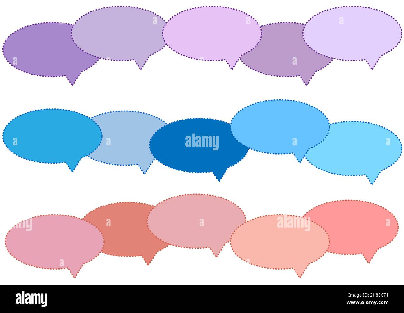 set of blank round colorful speech bubbles, conversation box, frame