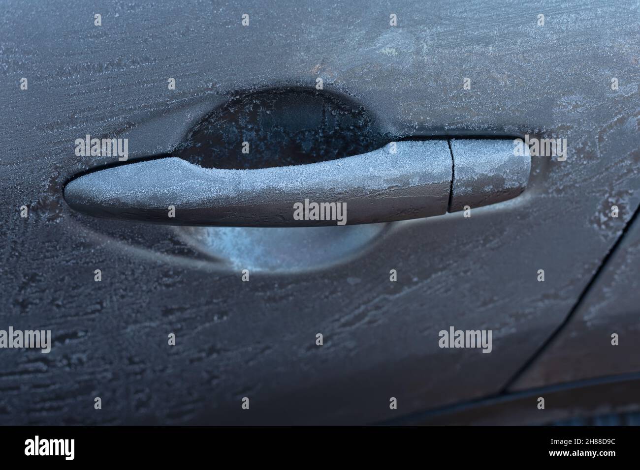 Picture of a frozen grey car door handle Stock Photo Alamy