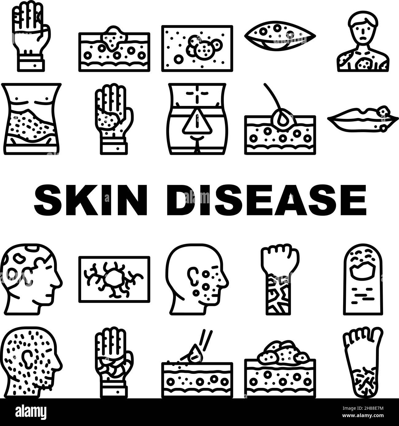Skin Disease Human Health Problem Icons Set Vector Stock Vector