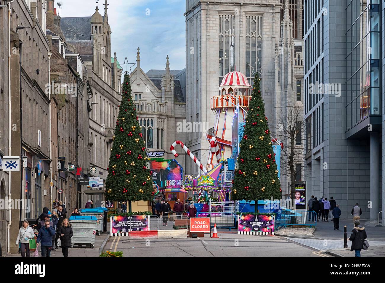 ABERDEEN CITY SCOTLAND UPPERKIRKGATE TWO CHRISTMAS TREES AT THE