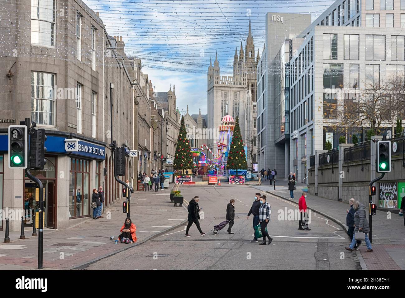 ABERDEEN CITY SCOTLAND UPPERKIRKGATE CHRISTMAS TREES AT START OF