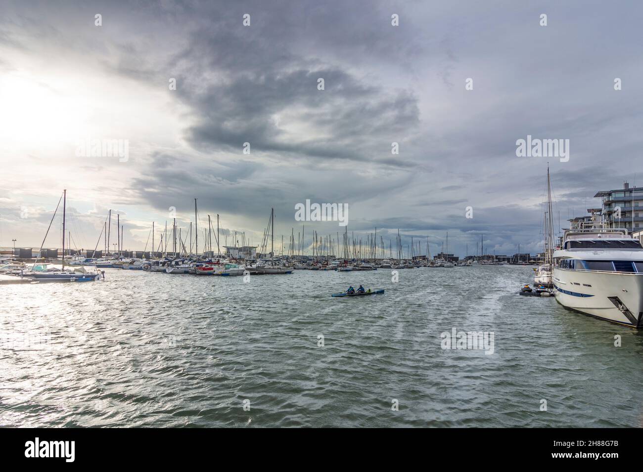 Helsingborg: marina, rowing boat in , Skane län, Scania, Schonen, Sweden Stock Photo