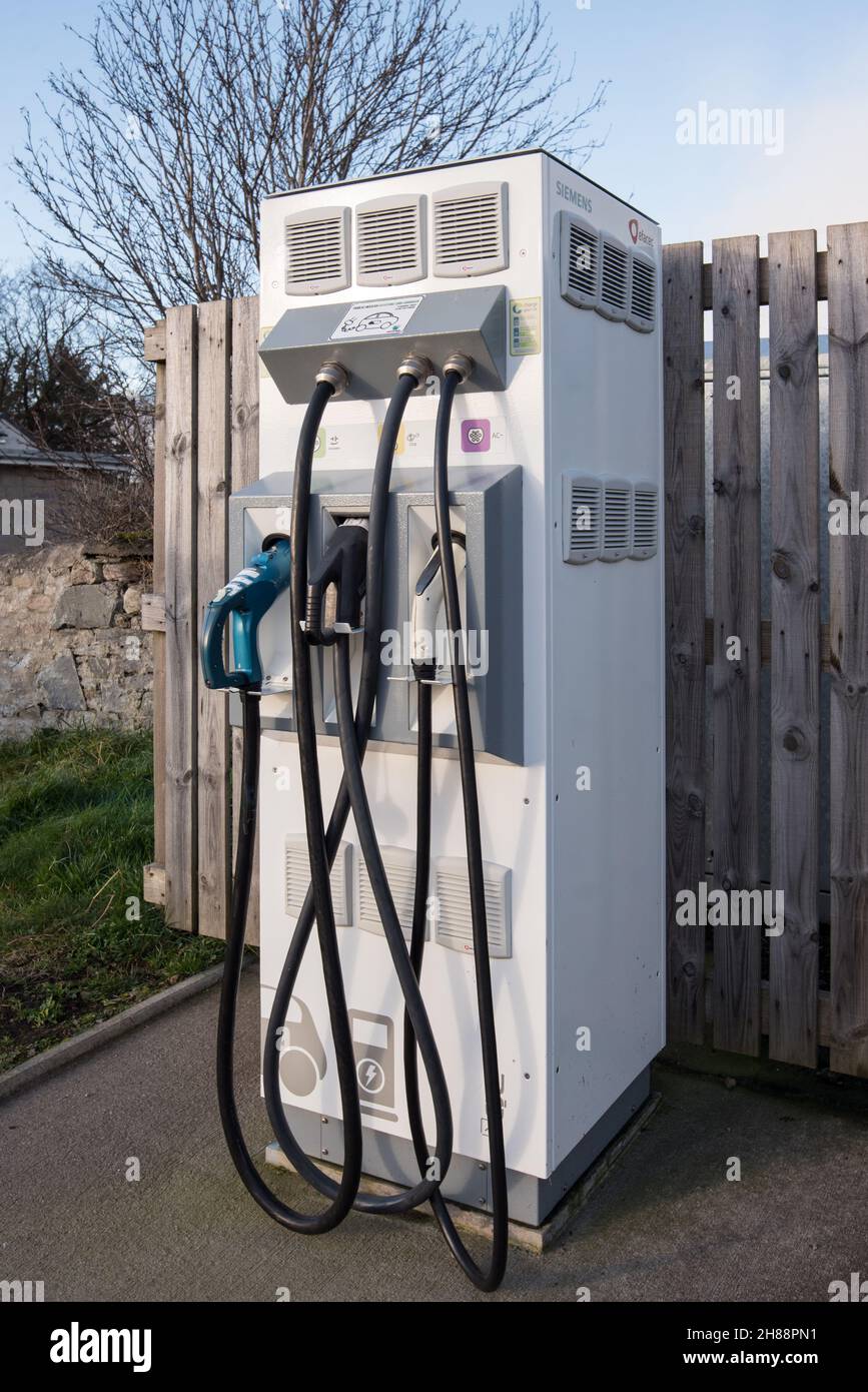 Electric charging point at Tomintoul in the Scottish Highlands Stock
