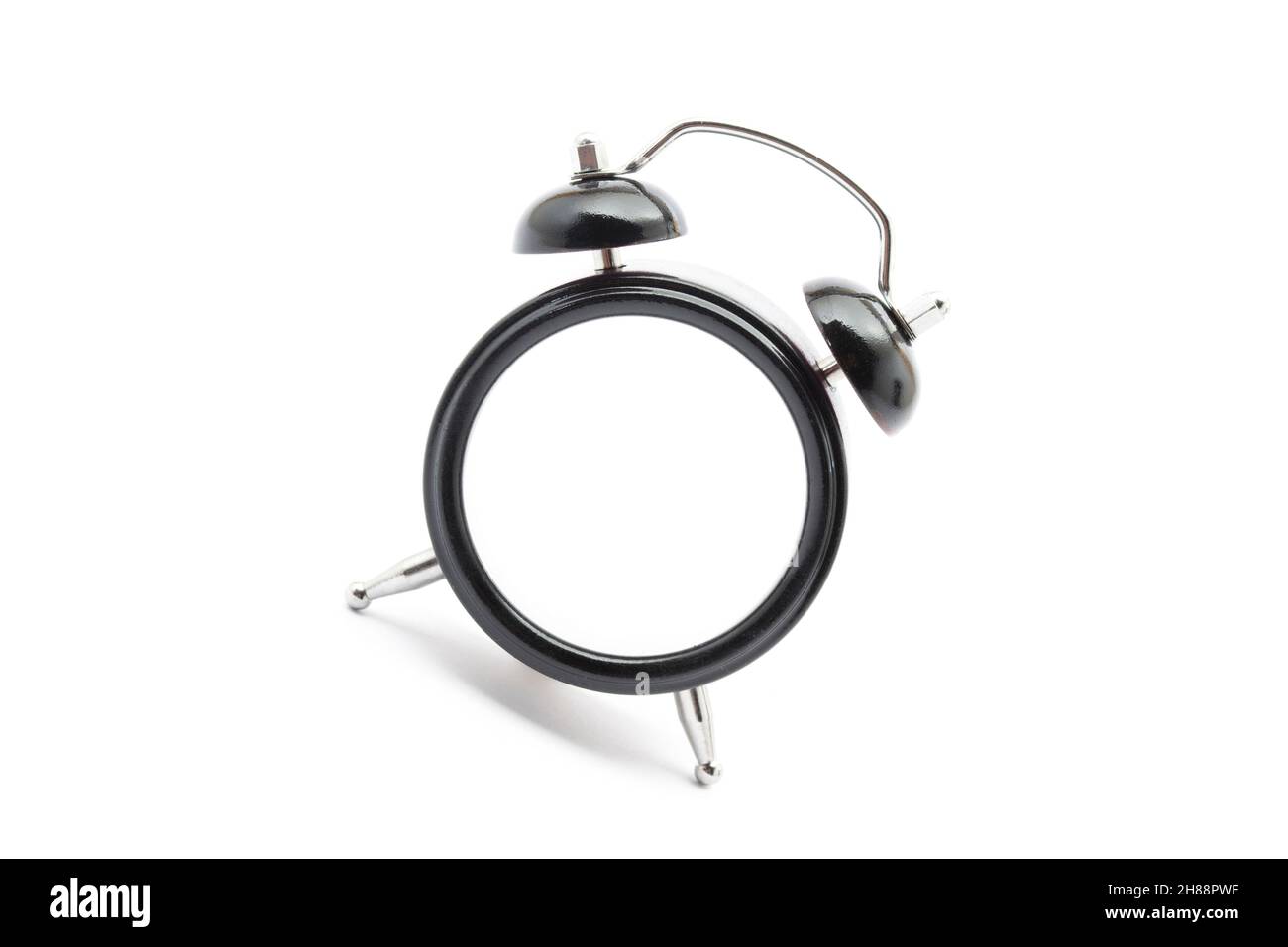 Black classic desk clock without dial on isolated white background with shadow Stock Photo Alamy