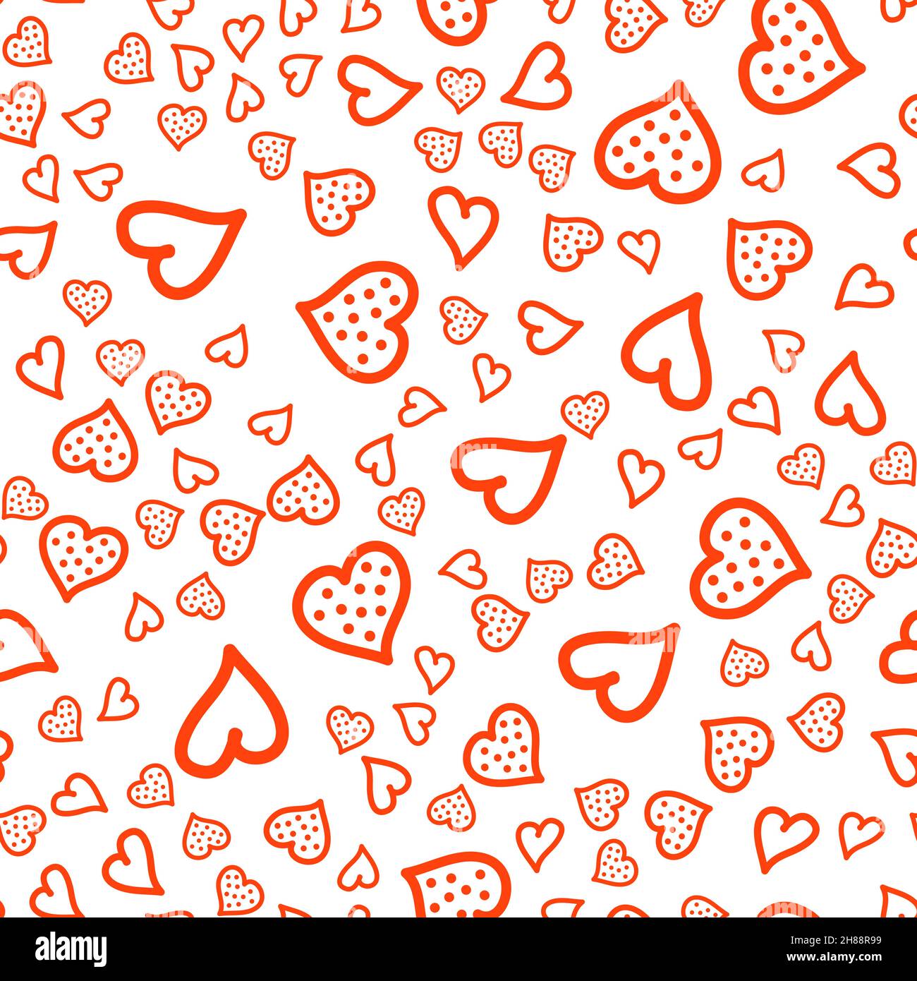 Seamless pattern, red heart symbol of love on a white background ...